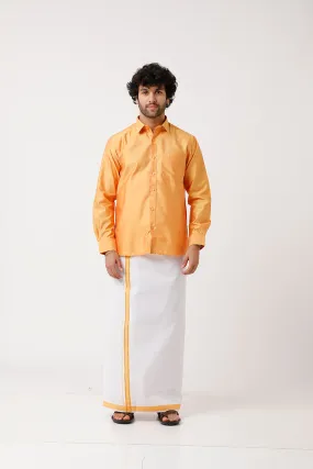 Divine - Golden Yellow Matching Shirt and Dhoti Set For Men | Uathayam