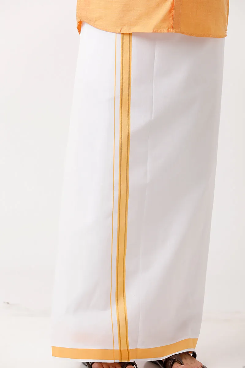 Divine - Golden Yellow Matching Shirt and Dhoti Set For Men | Uathayam