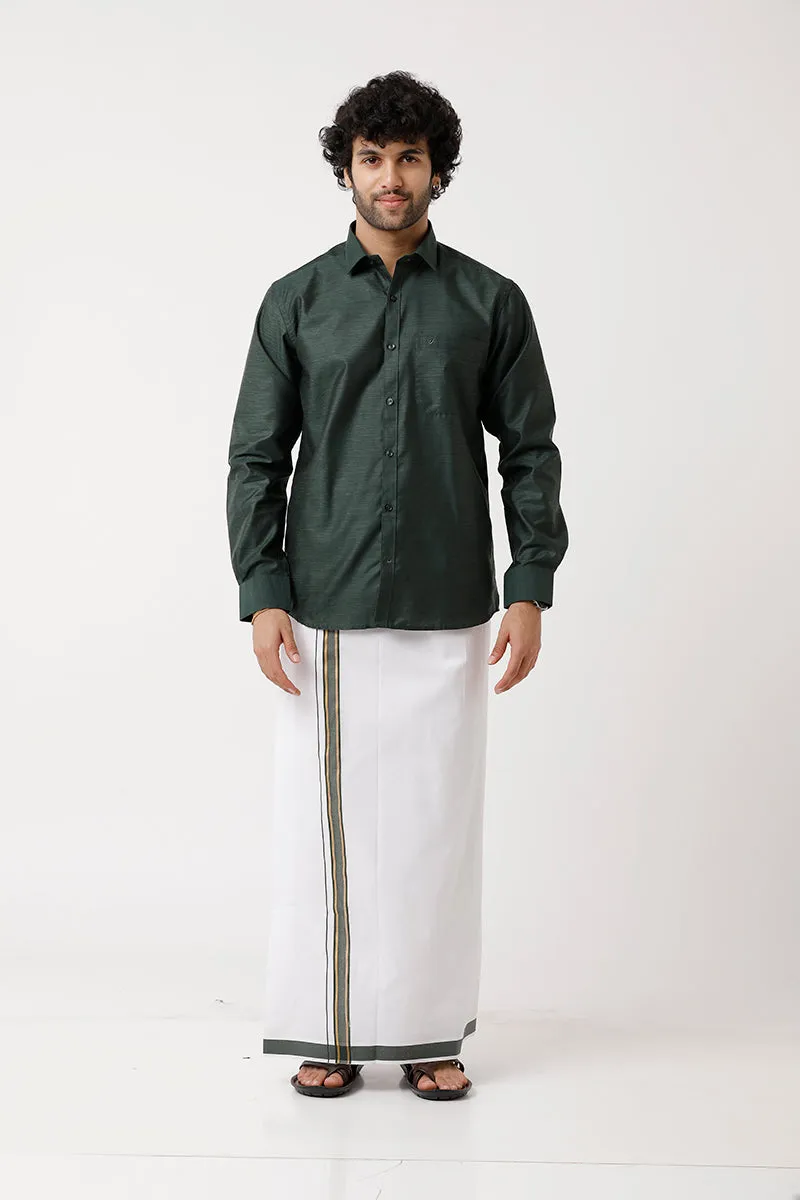 Divine - Green Matching Shirt and Dhoti Set For Men | Uathayam