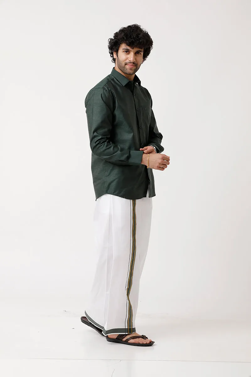 Divine - Green Matching Shirt and Dhoti Set For Men | Uathayam