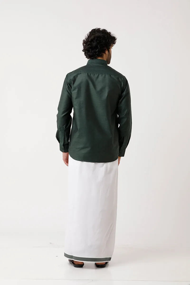 Divine - Green Matching Shirt and Dhoti Set For Men | Uathayam