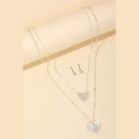 Double Heart Pendant Necklace Set