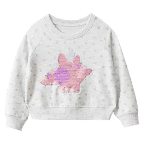 Full Sleeve Dino Glitter Theme Girls Sweatshirt, White