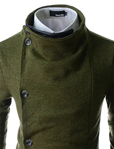 (GD93) Slim Stylish Unbalanced Metallic Leather Point Knitted Cardigan Sweaters KHAKI US 2XL(Tag size 3XL)