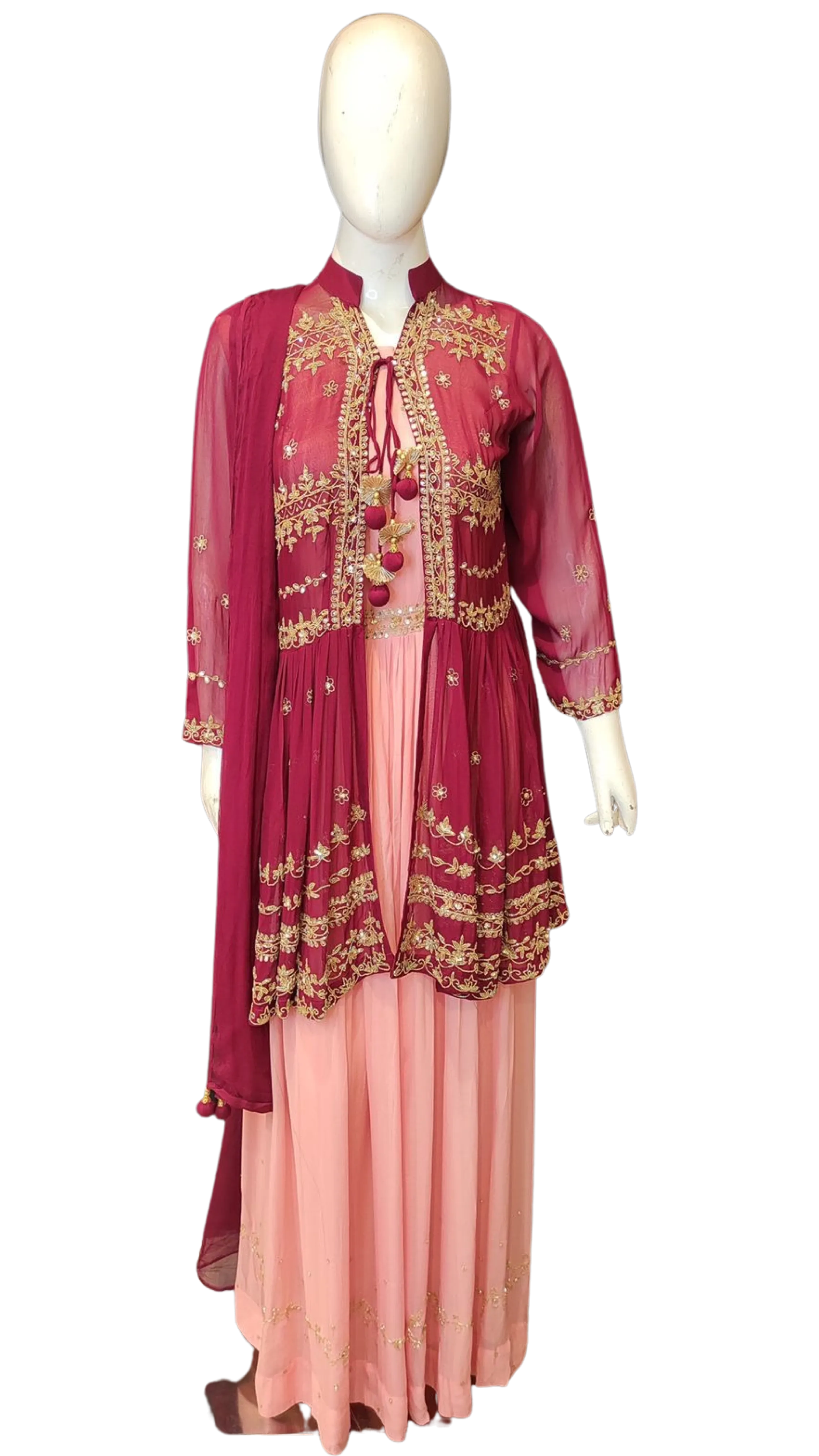 Georgette Indo-Western One piece Suit and Jacket with Hand Work