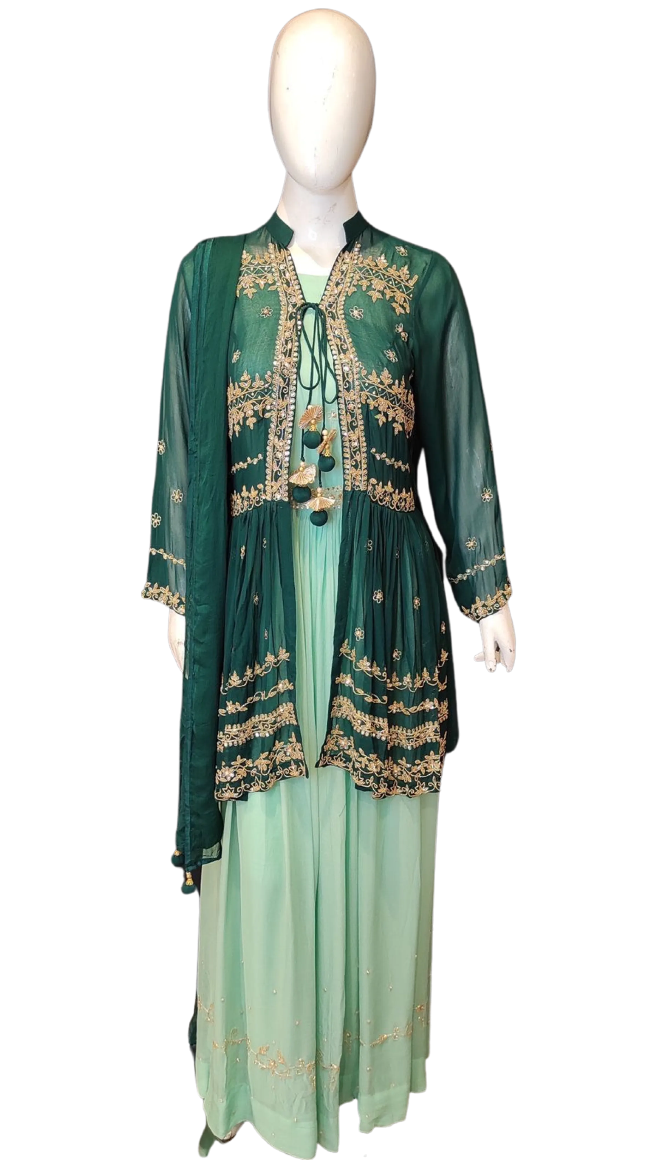 Georgette Indo-Western One piece Suit and Jacket with Hand Work