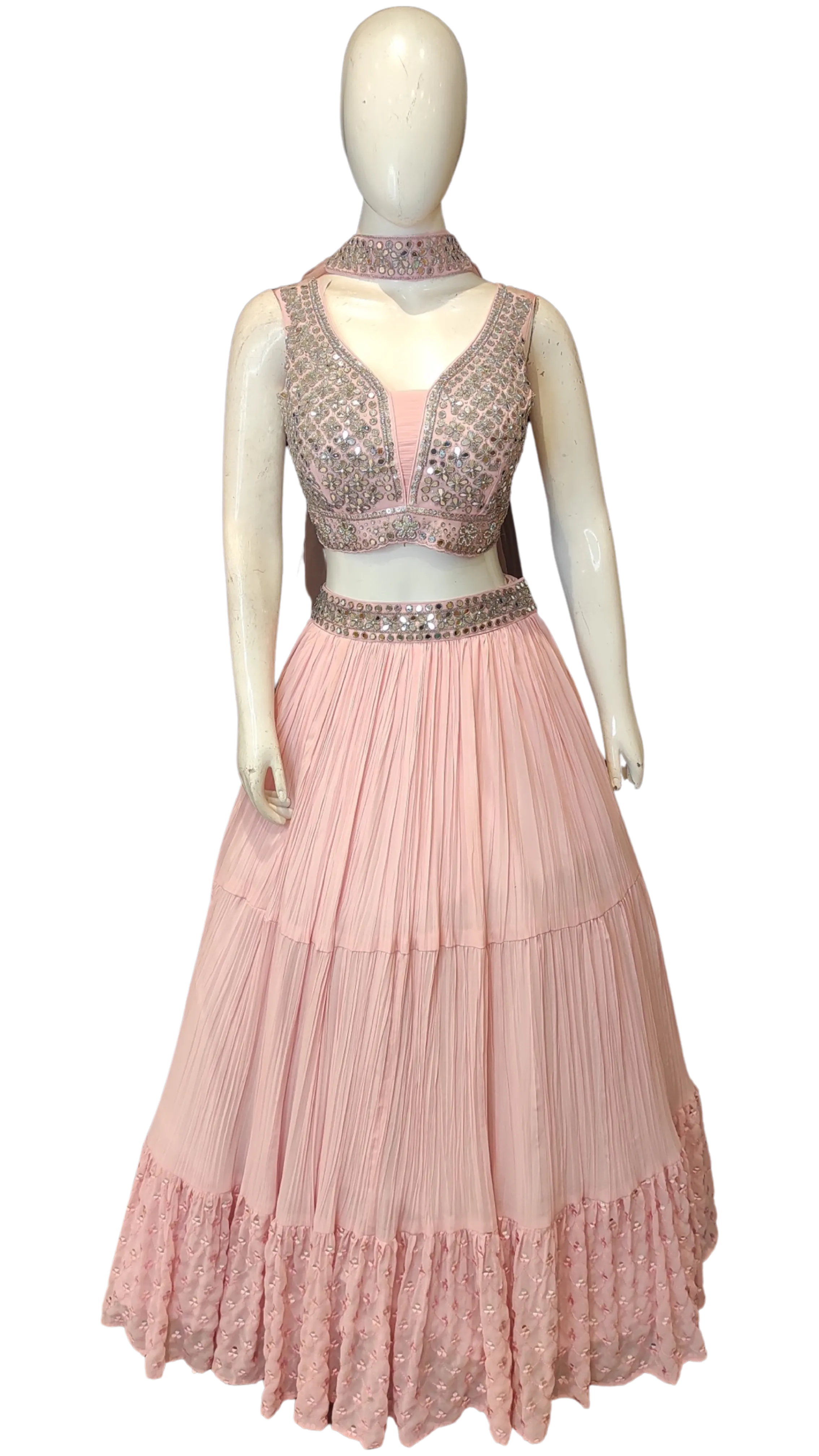 Georgette Lehenga with Sippi Work and Choli with Mirror and Cutdana Work