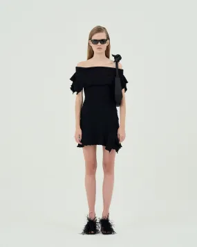 GOEN.J  Off-the-shoulder ruffle-trim ribbed cotton mini dress - Black