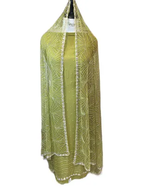 Green Georgette Unstitched Suit with Jarkan Handwork