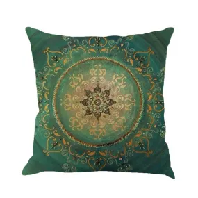 Gypsy Mandala Pillow Large 18" x 18" Bohemian Decor Festival Comfort Blue Green Hippie Meditation Cushion