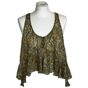 Isabel Marant Etoile Green & Golden Print Chiffon Tiered Top S