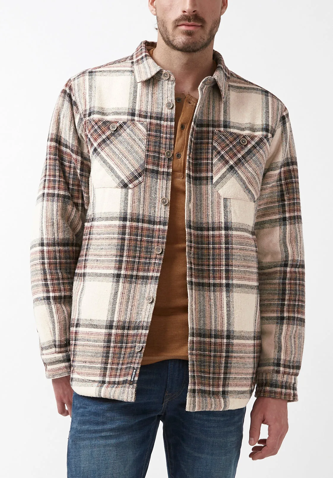 Jorum Men’s Shacket in Light Brown Plaid - BM24040