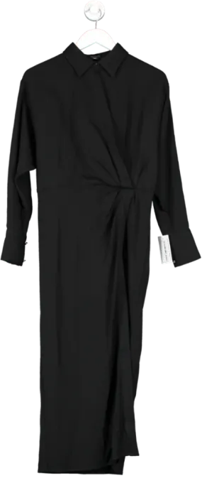 Karen Millen Black Viscose Crepe Long Sleeve Woven Midi Shirt Dress UK 8