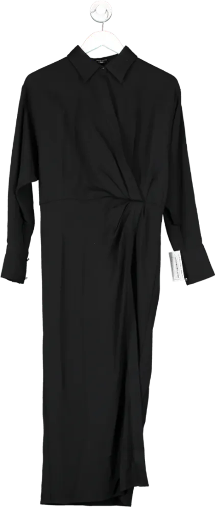 Karen Millen Black Viscose Crepe Long Sleeve Woven Midi Shirt Dress UK 8