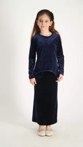 Kids Asymmetric Velvet Set / Navy