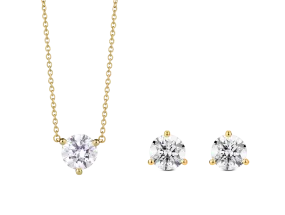 Lab-Grown Diamond 3ct. tw. Round Brilliant Studs and Pendant Yellow Gold Set | White