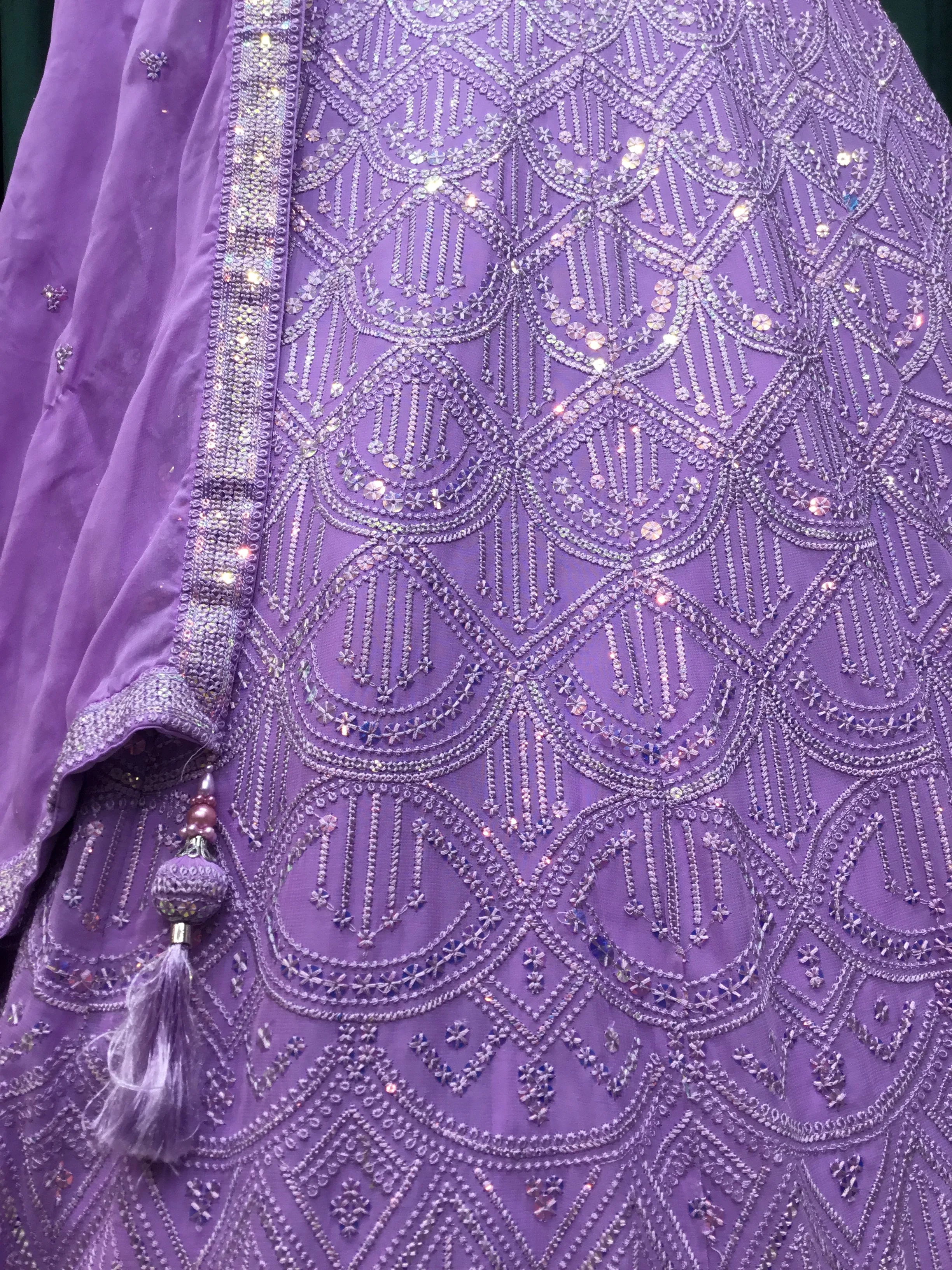 Lavender Georgette Lehenga with Resham and Sequins