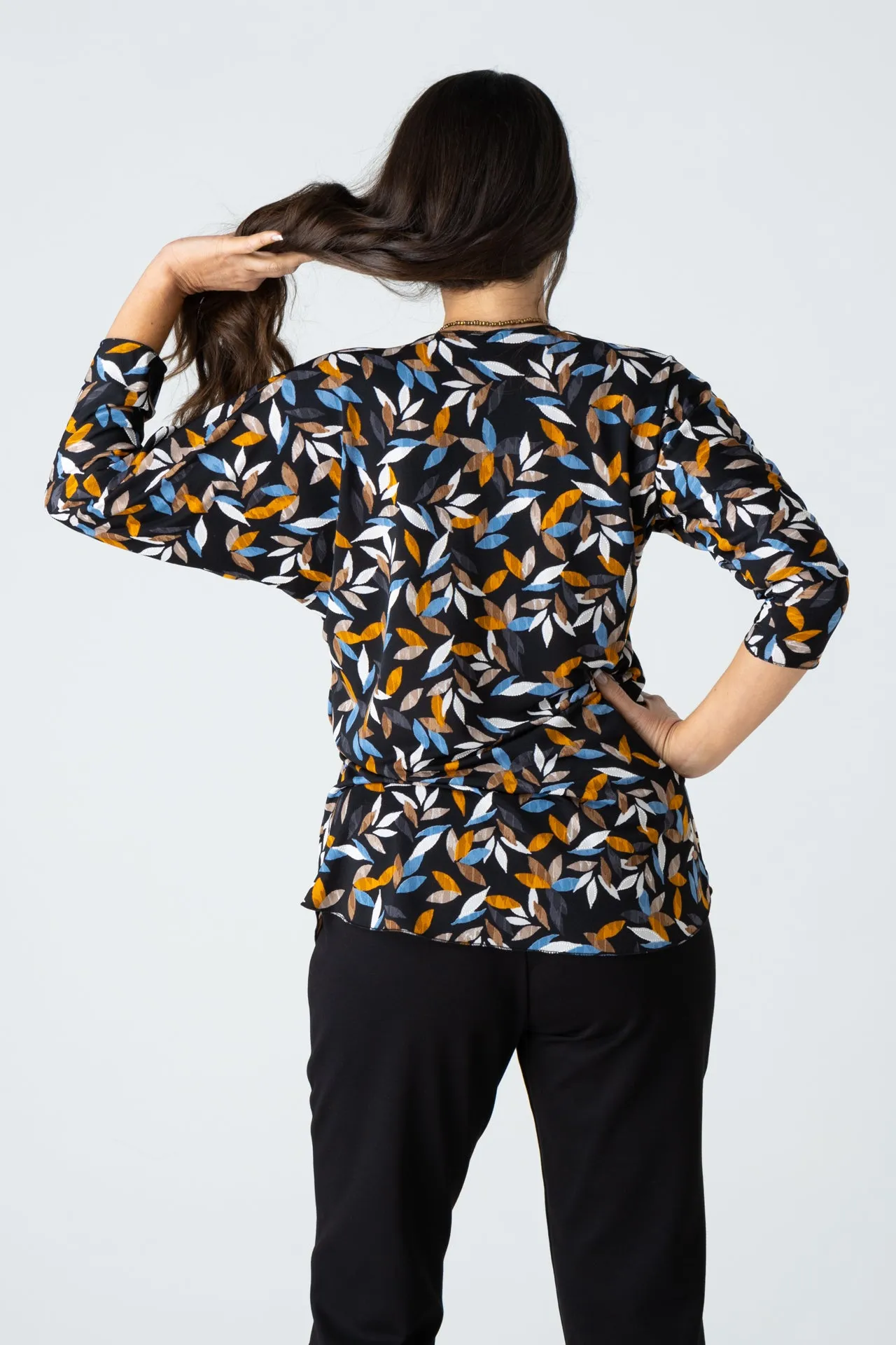 Leaves Print Jersey 3/4 Sleeve Top