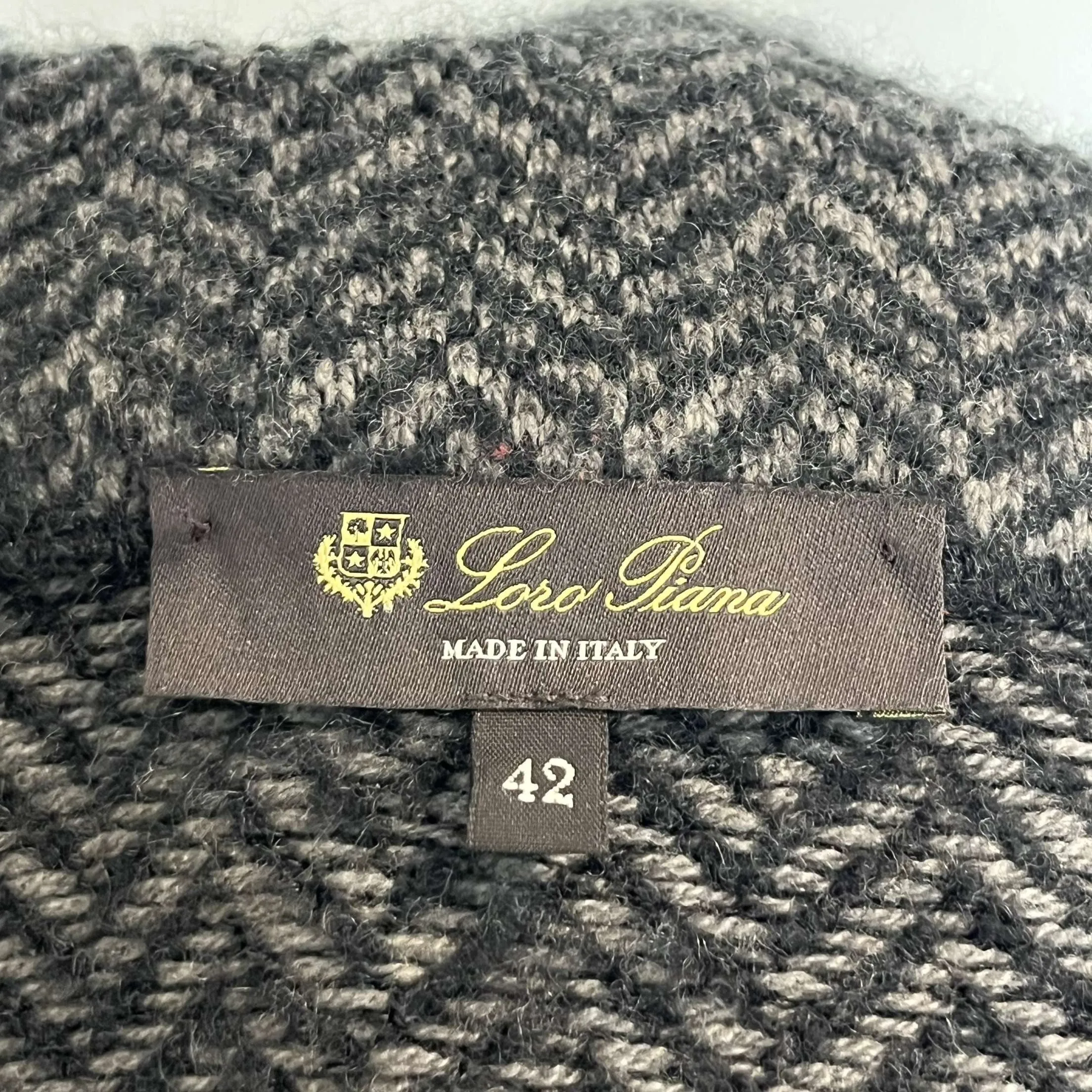 Loro Piana Grey & Black Herringbone Baby Cashmere Knit Jacket S