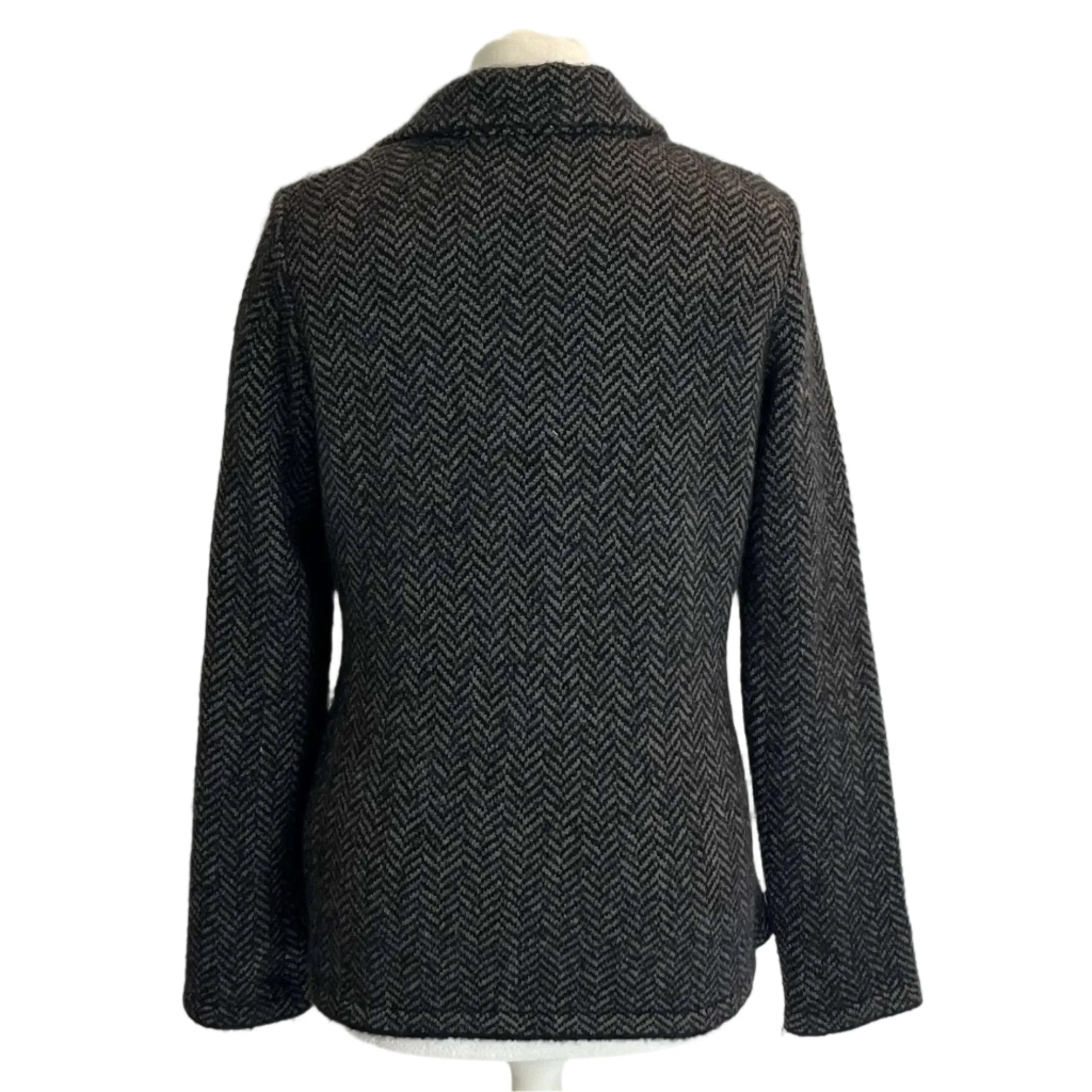 Loro Piana Grey & Black Herringbone Baby Cashmere Knit Jacket S