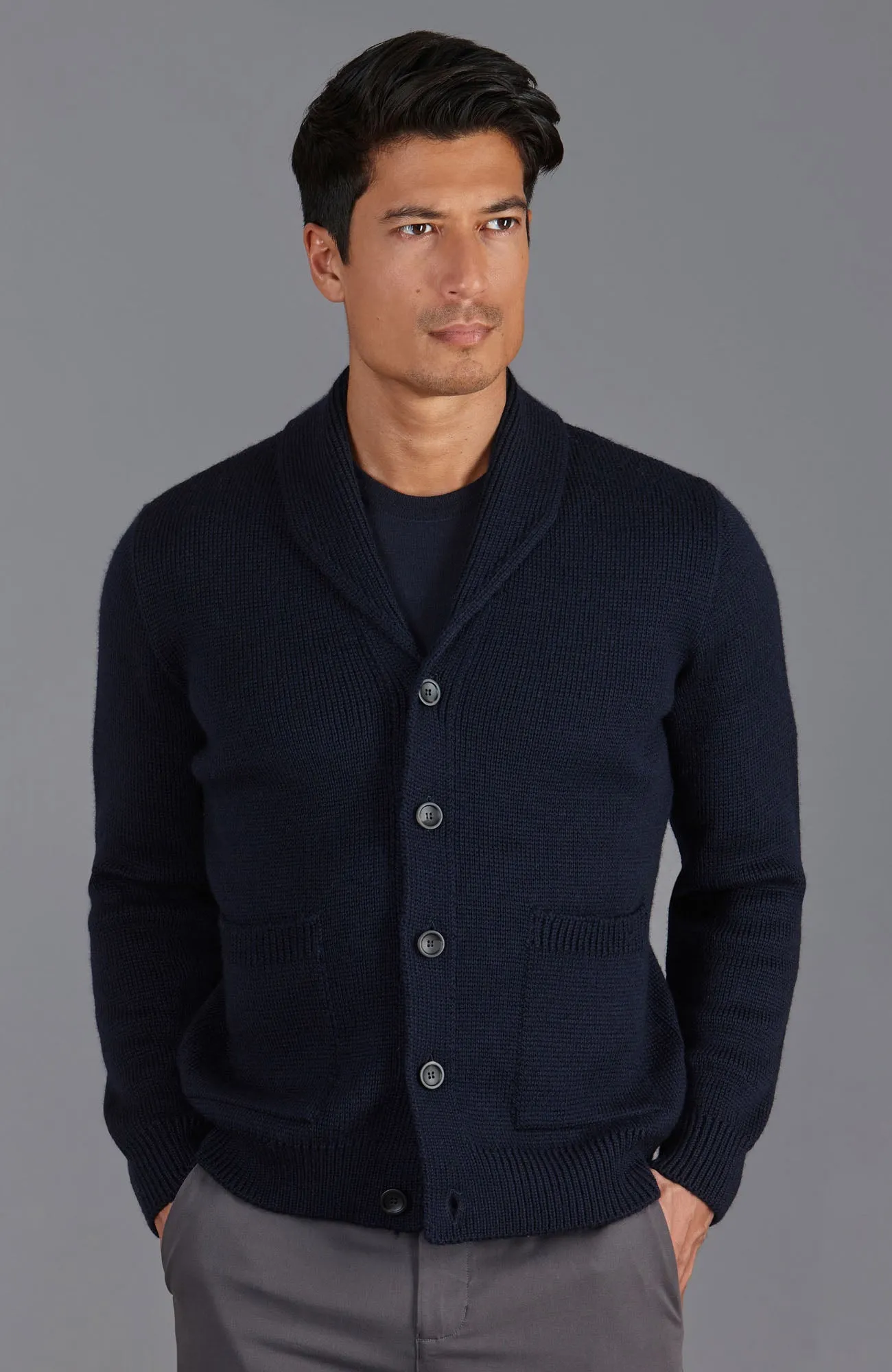 Mens Chunky Merino Wool Shawl Collar Cardigan