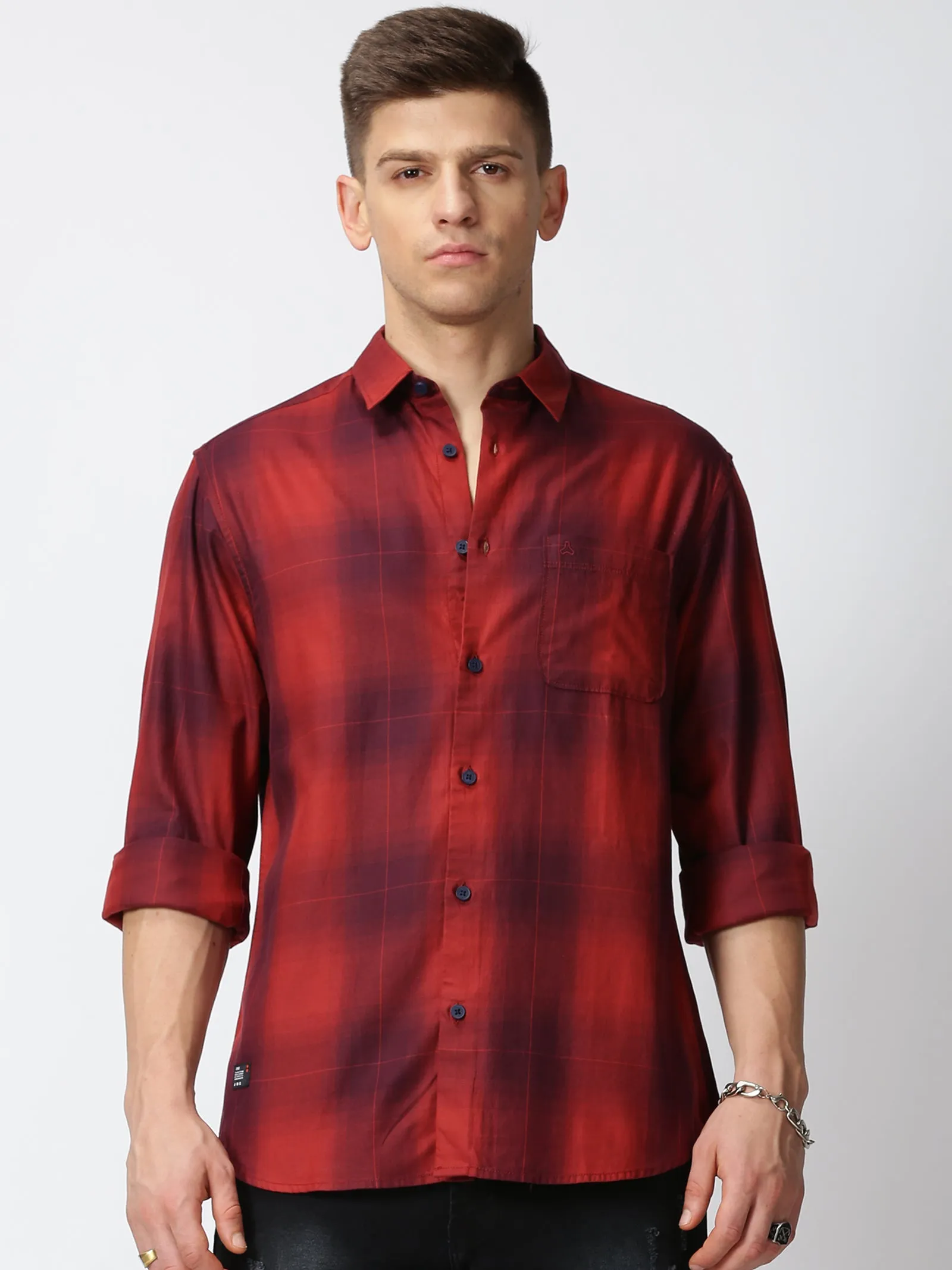 MEN'S GREEN CHECKS SLIM FIT SHIRT