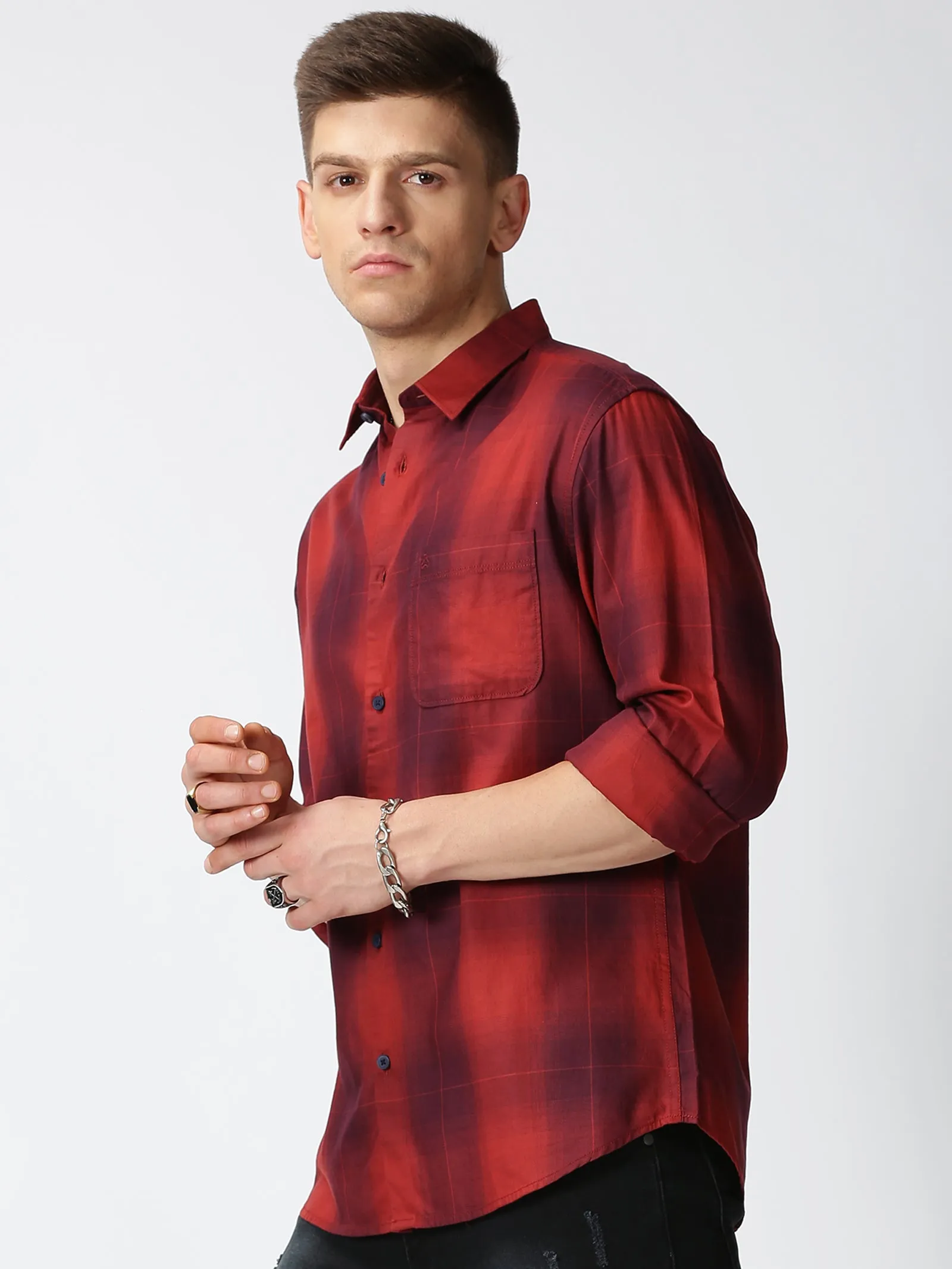 MEN'S GREEN CHECKS SLIM FIT SHIRT