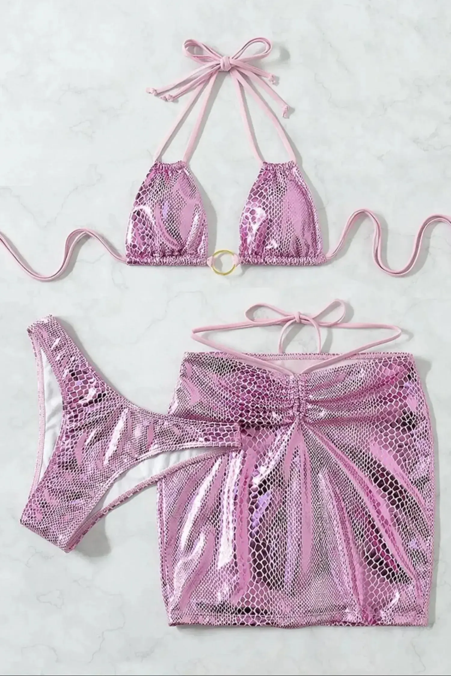 Metallic Pink Snakeskin Bikini