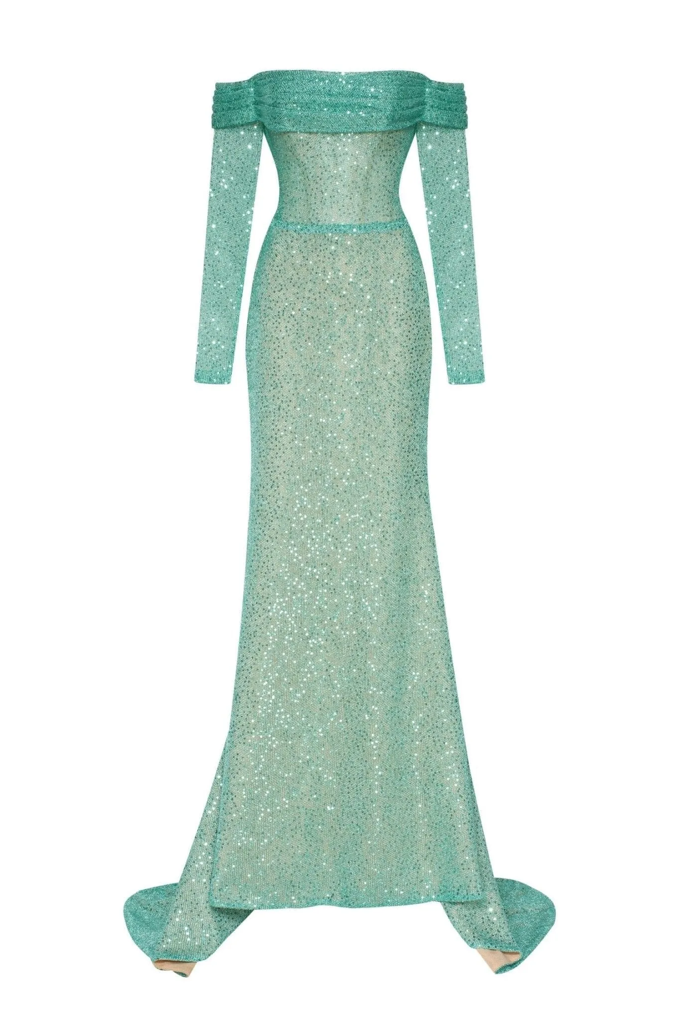 Mint Green Romantic off-the-shoulder sparkling long dress