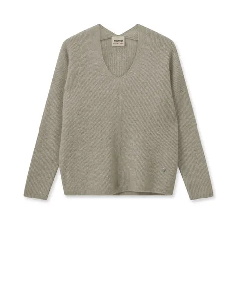 Mos Mosh Thora V Neck Knit-Feather Grey-153900