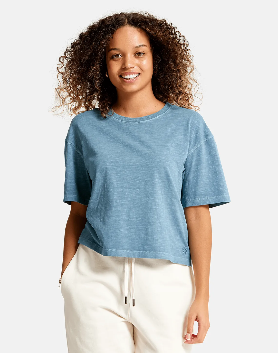 Olea Crop Tee in Storm Blue