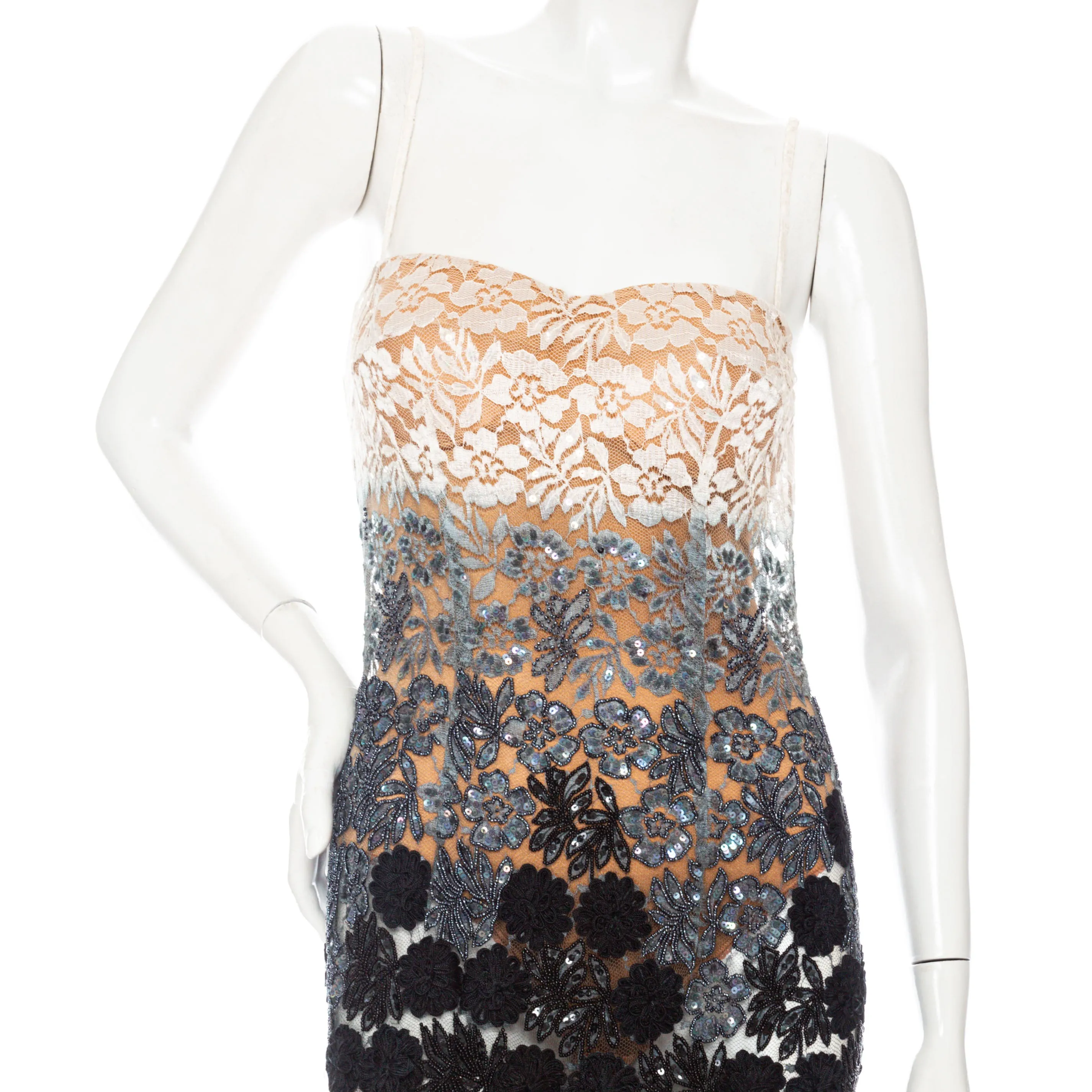 Ombré Sequin Beaded Floral Lace Dress