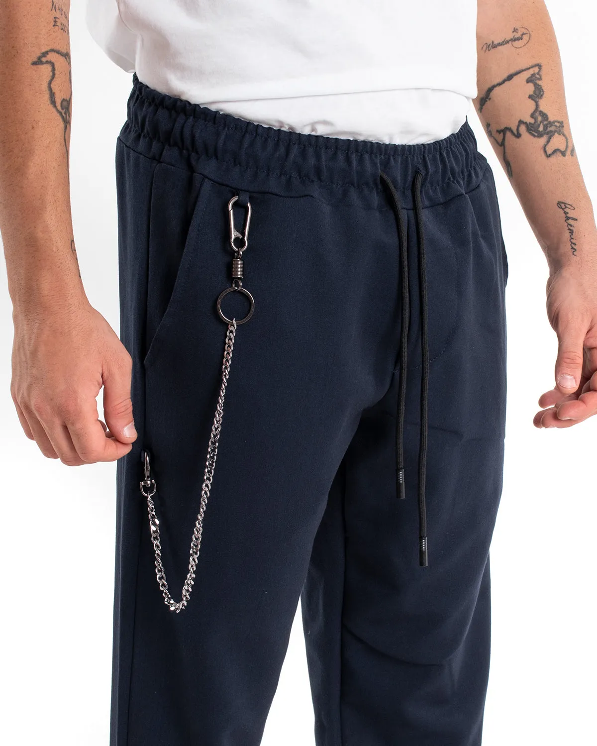 Pantaloni Uomo Pantalaccio Morbido Viscosa Blu Coulisse GIOSAL-P5955A