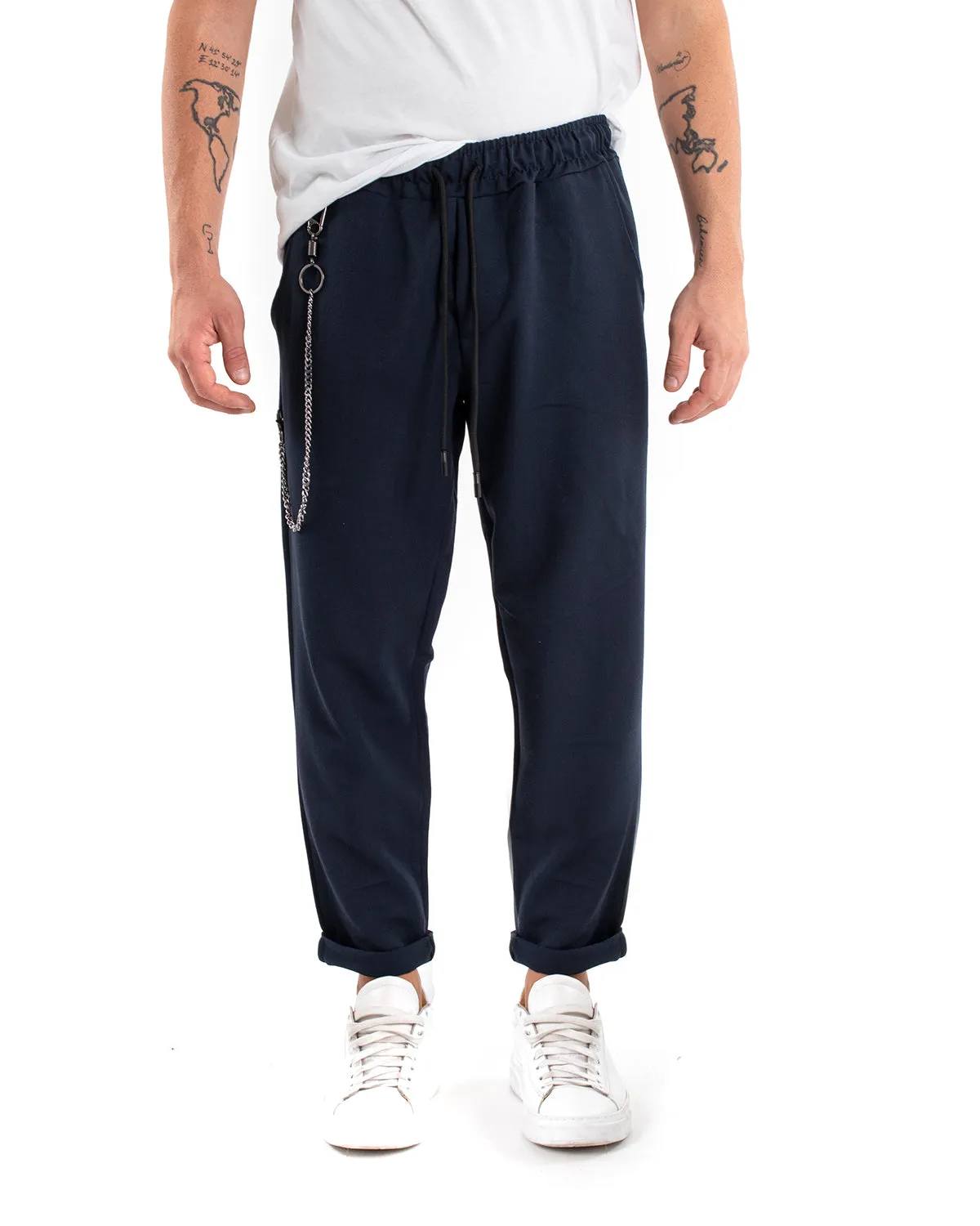 Pantaloni Uomo Pantalaccio Morbido Viscosa Blu Coulisse GIOSAL-P5955A