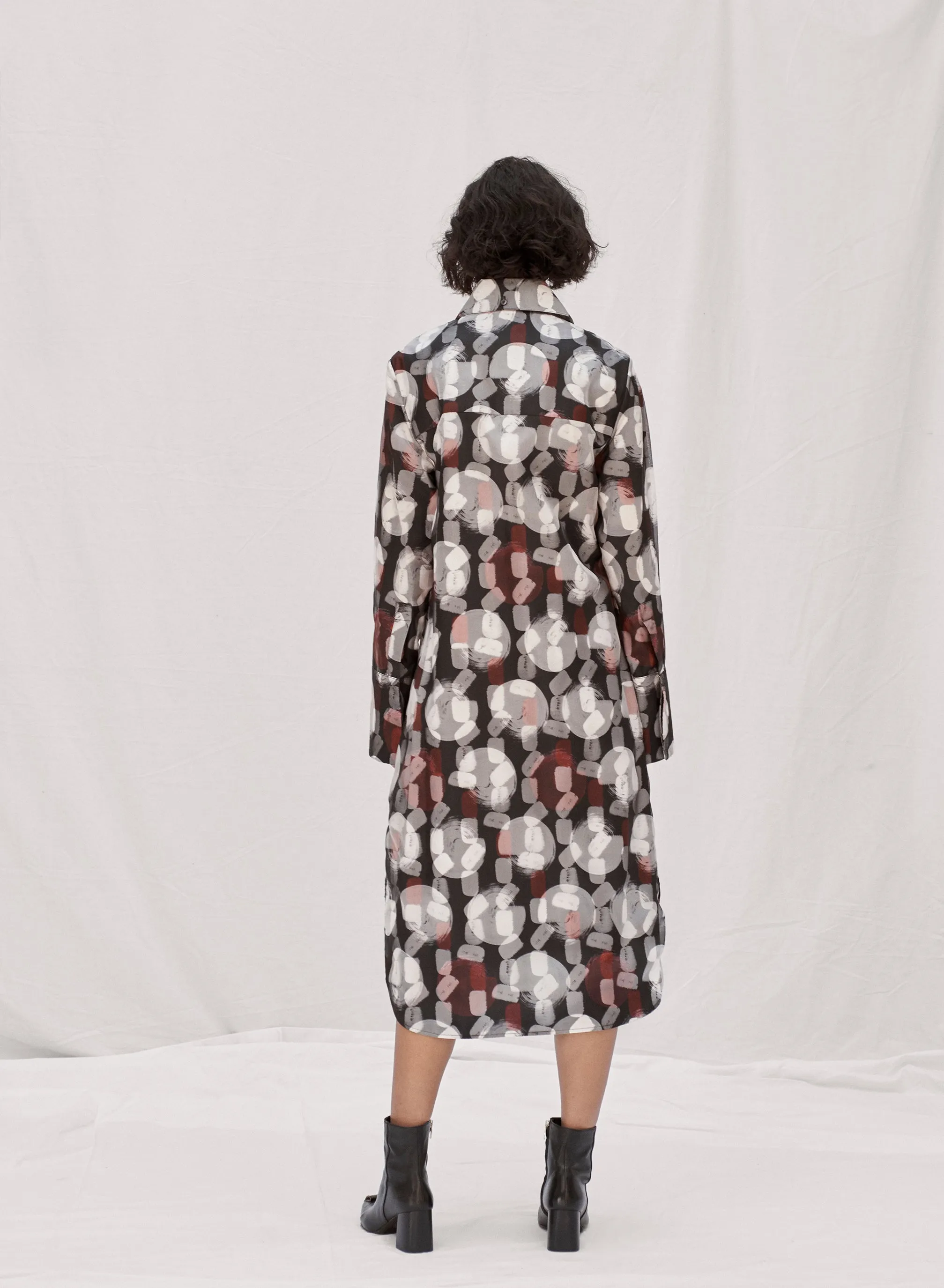 Pintuck Layered Print Shirt Dress