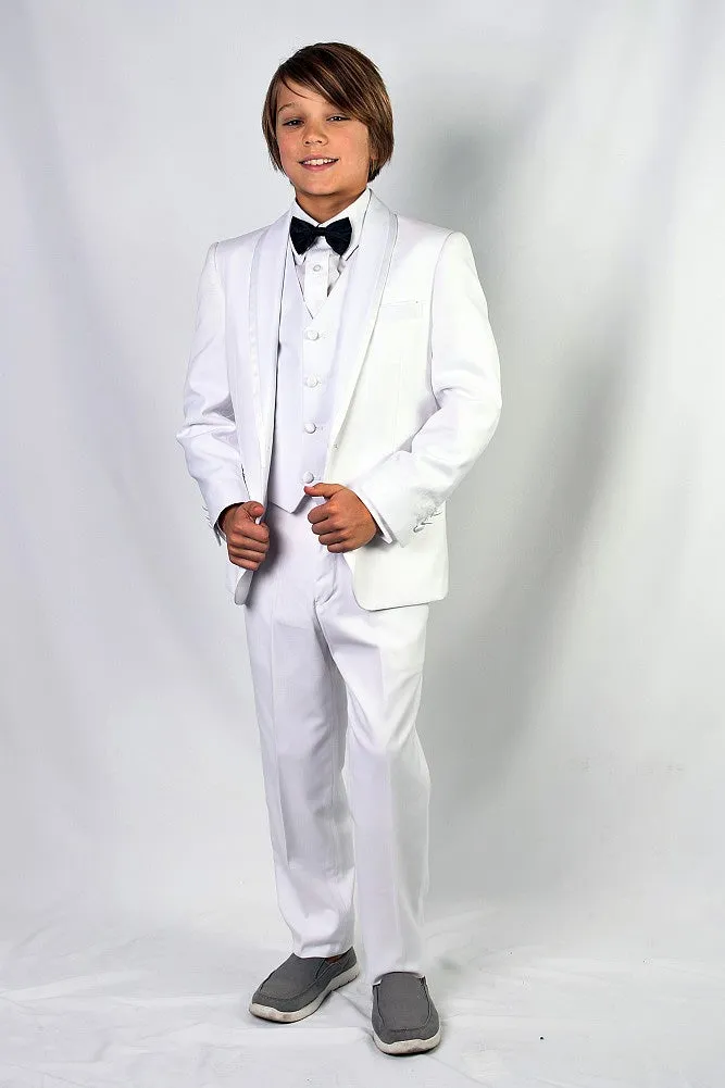 "Genova" Kids White Shawl Tuxedo 5-Piece Set