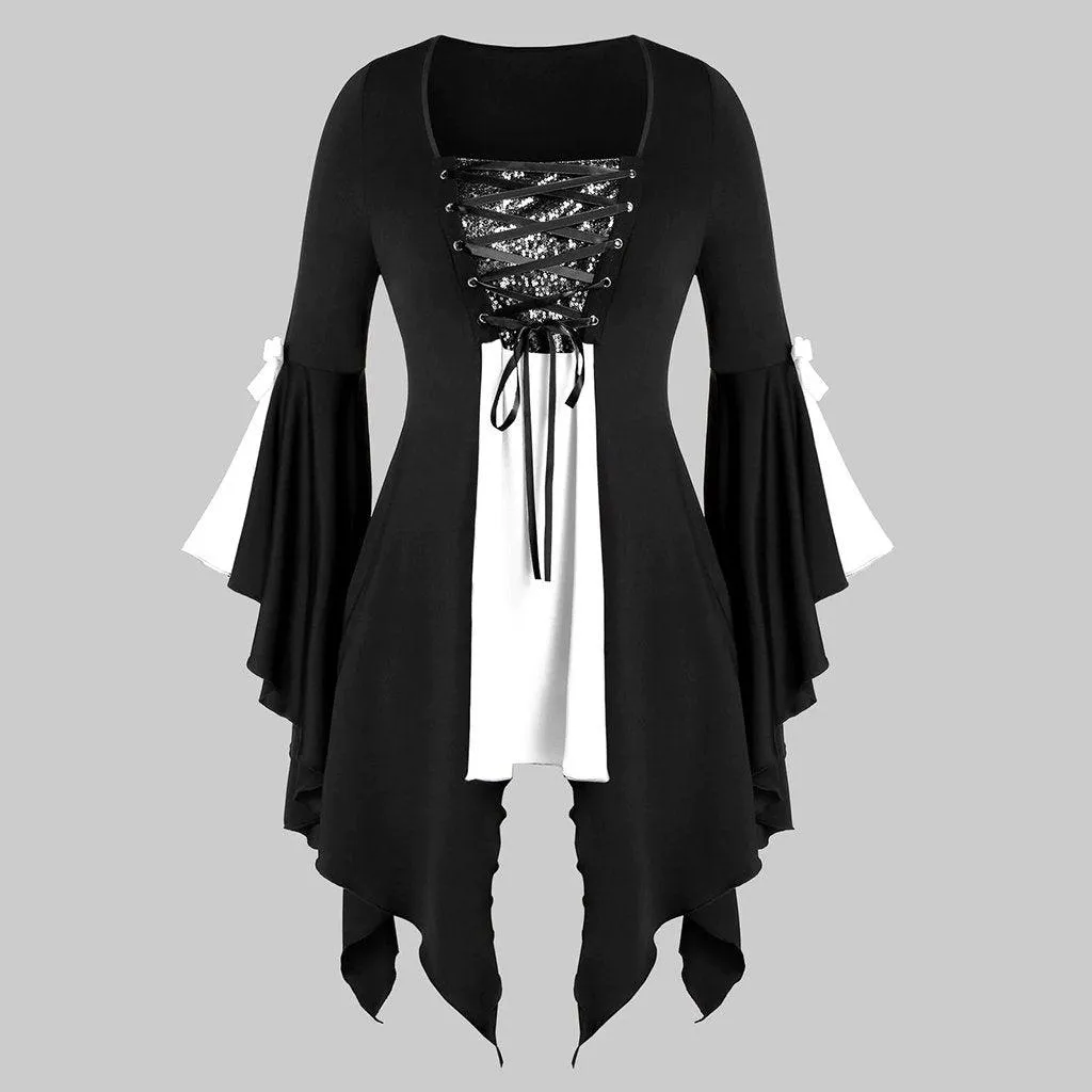 Ragged Hem Witch Dress With Flared Sleeves