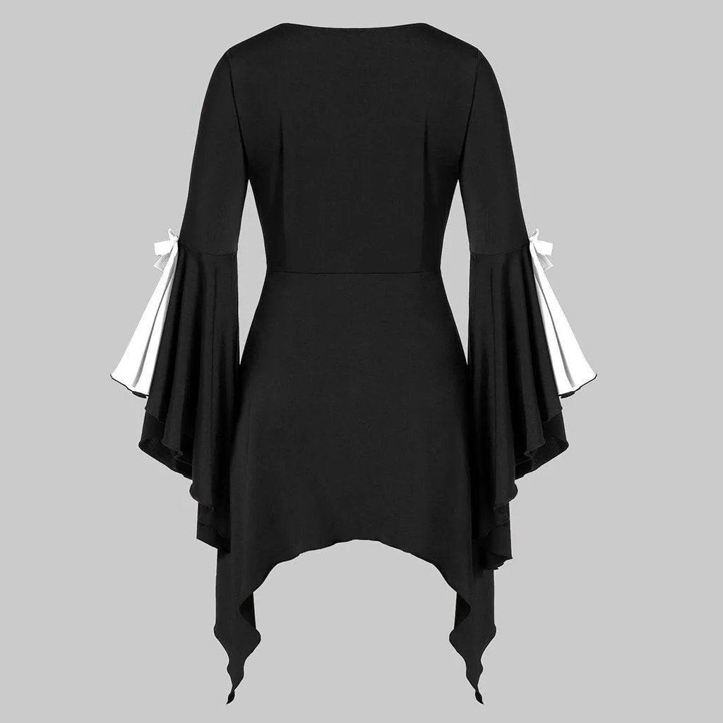 Ragged Hem Witch Dress With Flared Sleeves