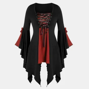 Ragged Hem Witch Dress With Flared Sleeves