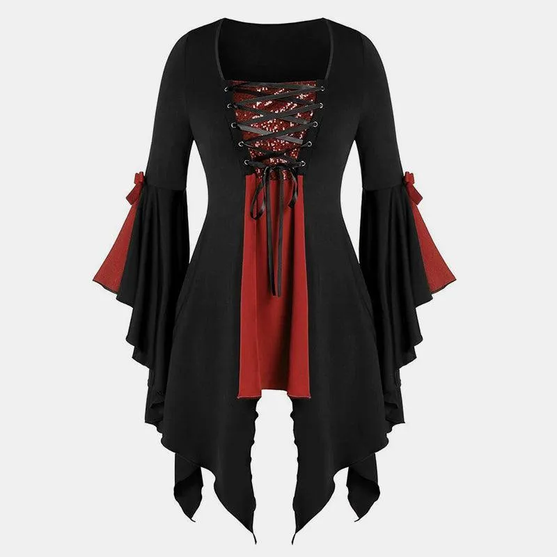 Ragged Hem Witch Dress With Flared Sleeves