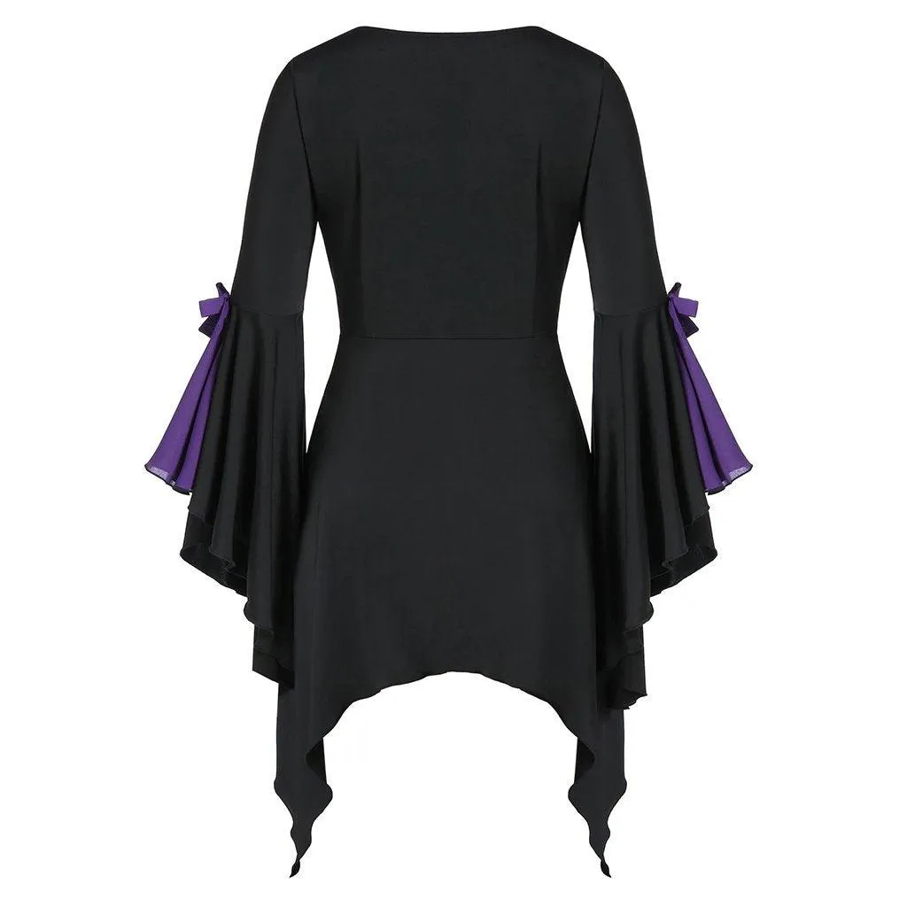 Ragged Hem Witch Dress With Flared Sleeves