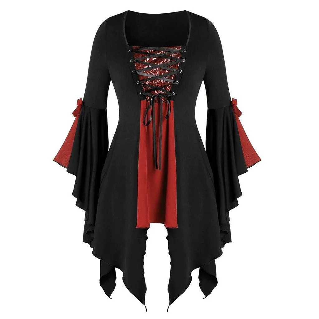 Ragged Hem Witch Dress With Flared Sleeves