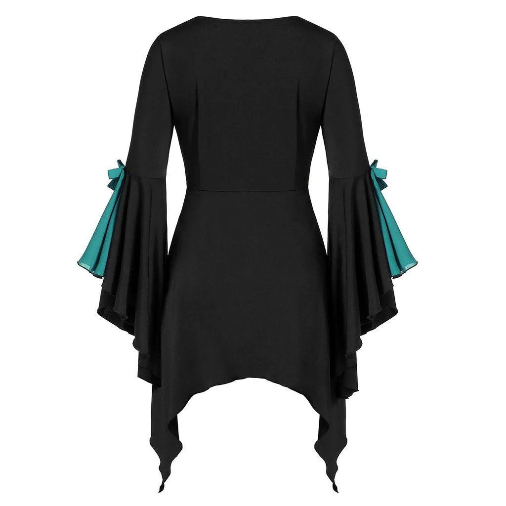 Ragged Hem Witch Dress With Flared Sleeves