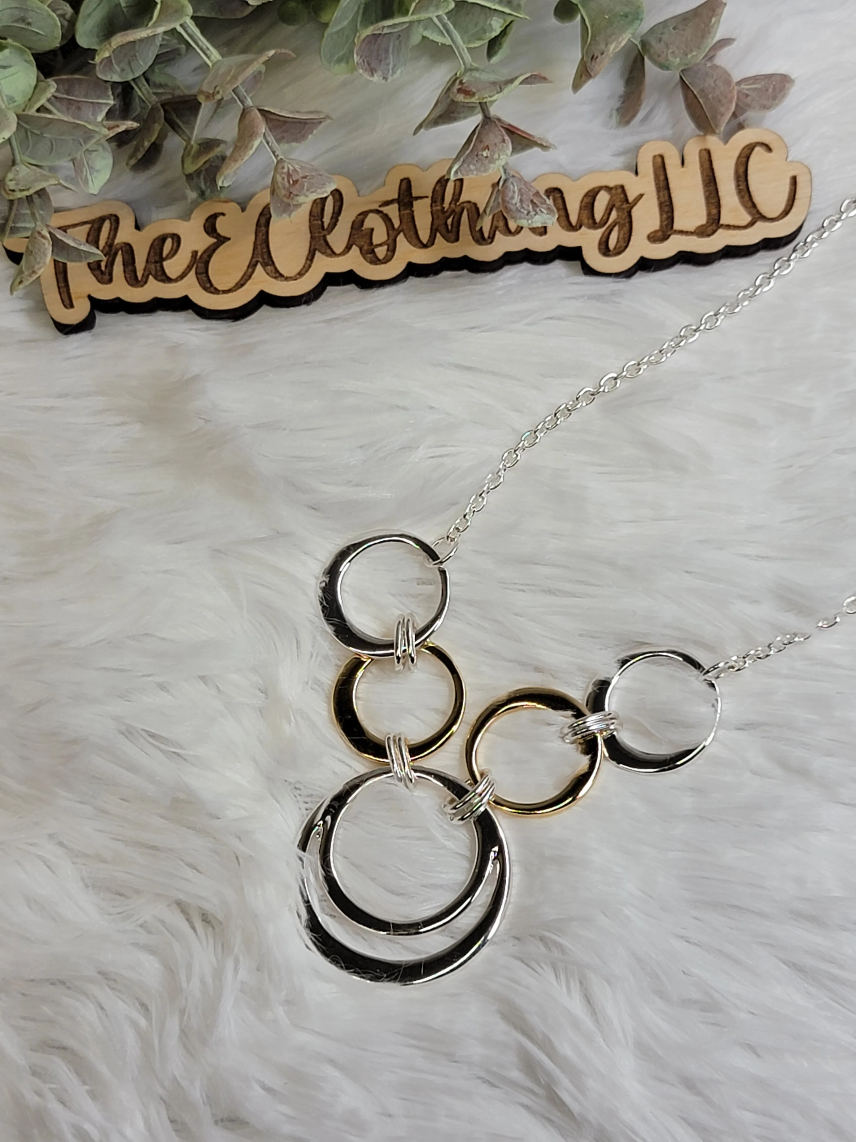 Rain - Two Tone Connected Rings Necklace Set