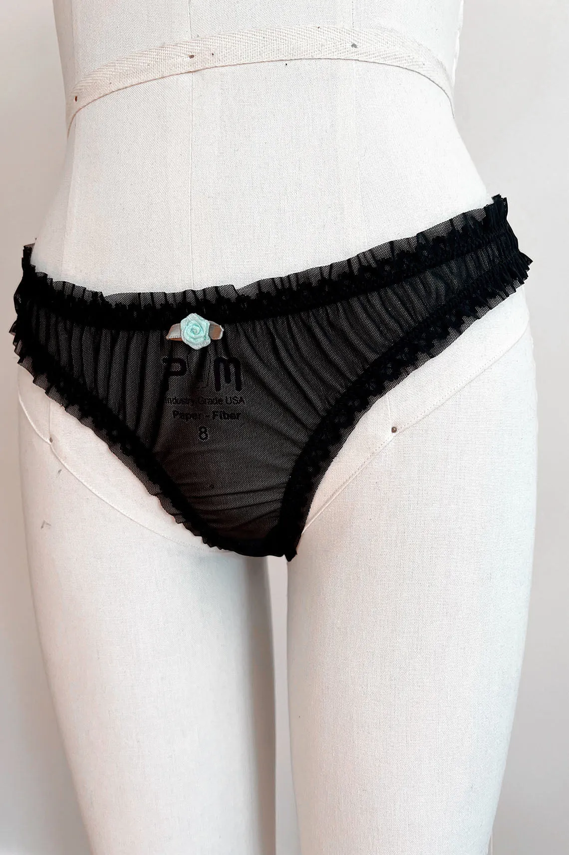 READY TO SHIP / Black Recycled Mesh Oleander Rosette Thong (S,M,XL)