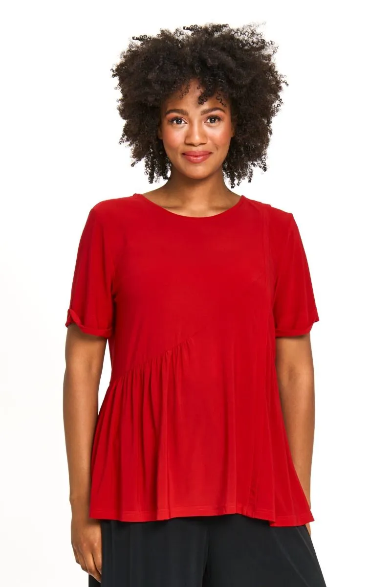 Red Coral Asymmetrical Top Red