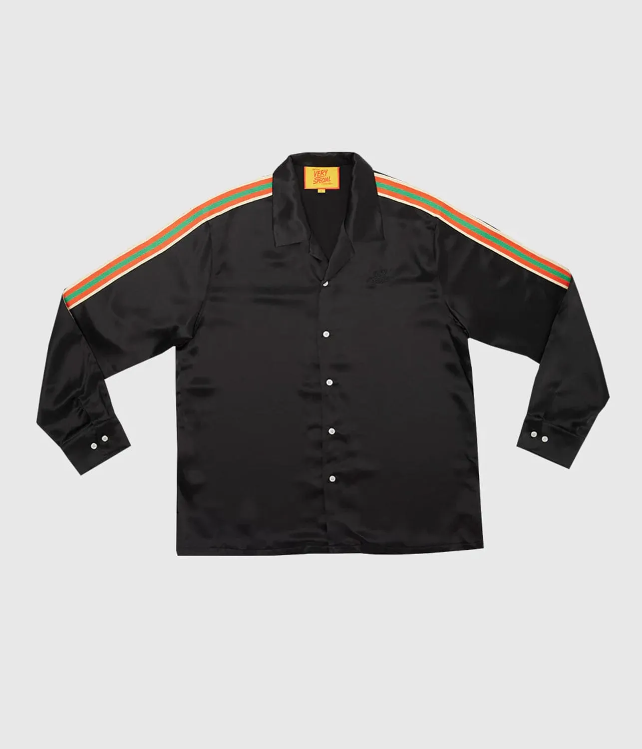 SATIN STRIPE LONG SLEEVE SHIRT- BLACK