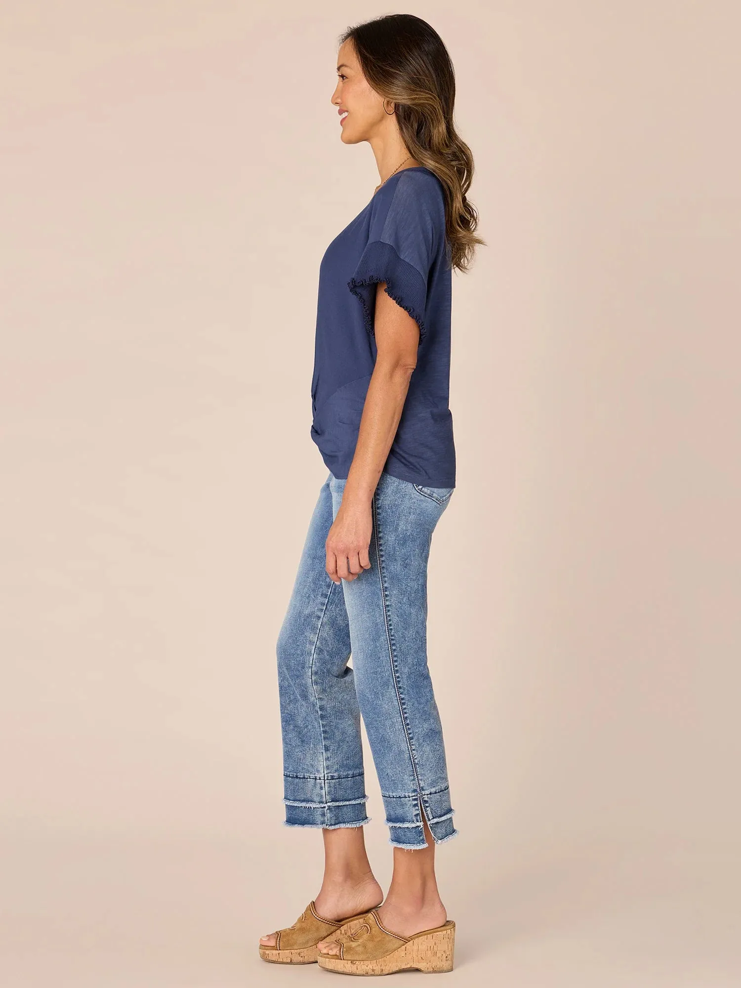 The Angelina Ruffle Sleeve Twist Front Tee