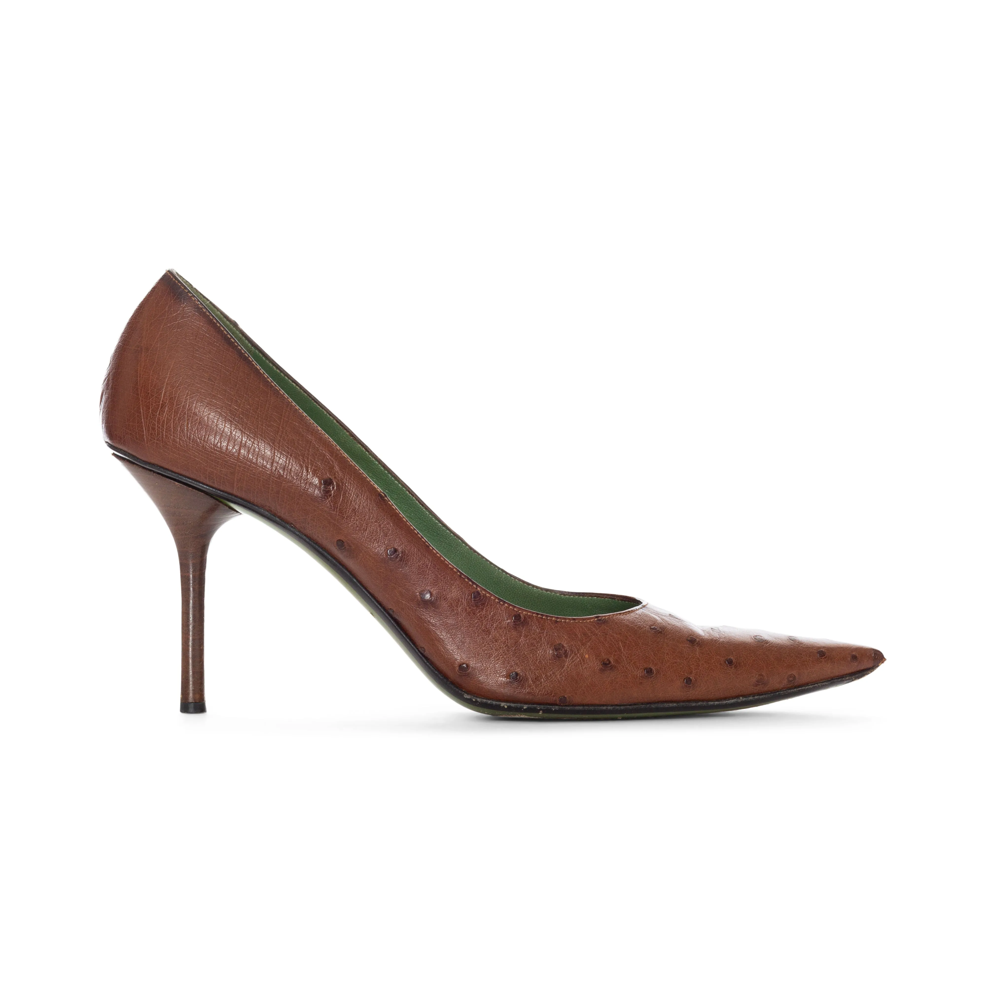 Vintage Brown Ostrich-Embossed Leather Pumps 9