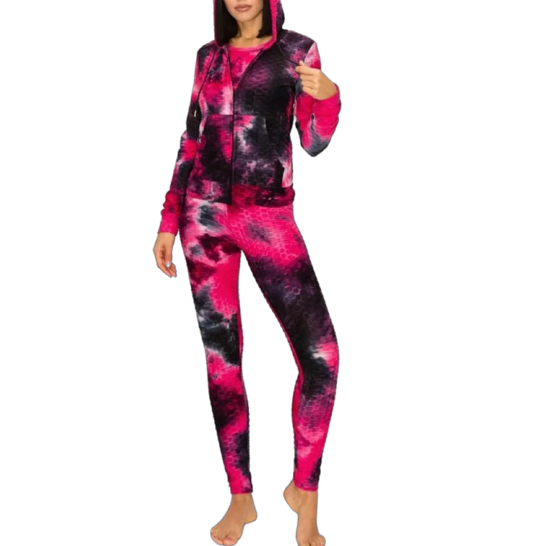 WOMEN TYE DYE BUBBLER RAZER BACK 3 PIECE SET